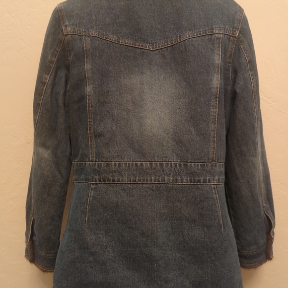Vintage Marvin Richards Y2K Denim Faux Fur Button Up Jacket Ladies Sz L - Picture 2 of 12